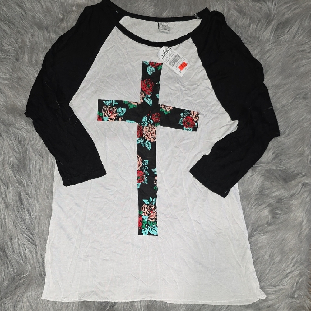 Floral Cross Raglan Sleeve Top